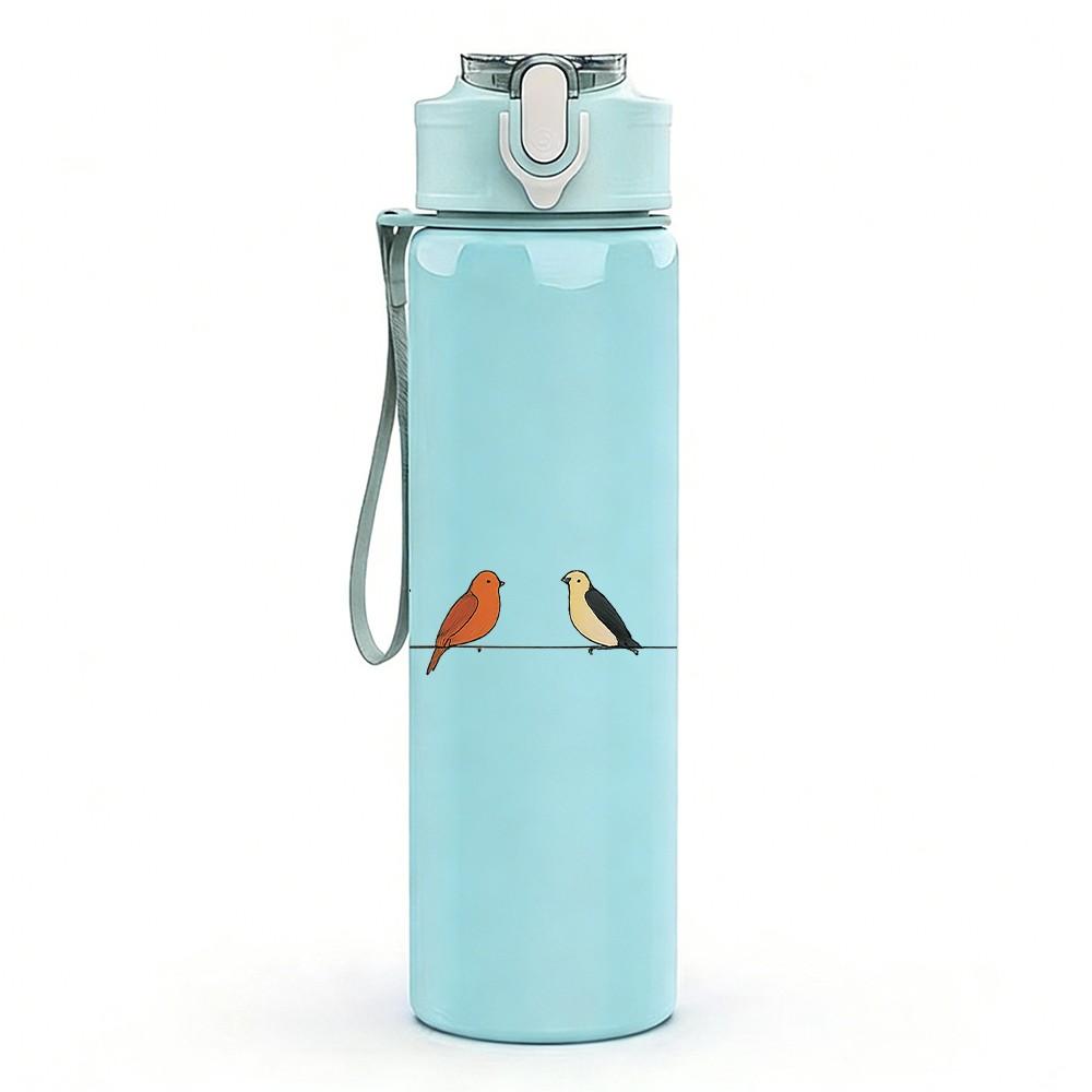 1PC Birds On Wire Silhouette Print 750ml Color Plastic Sports Water Bottle Leakproof Flip Straw Lid Suitable for Sports Office Home Use