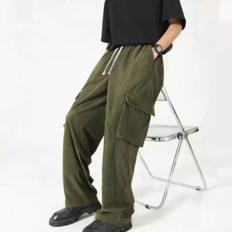 

Men s Casual Corduroy Cargo Pants Elastic Waist Streetwear Bottoms S зелений