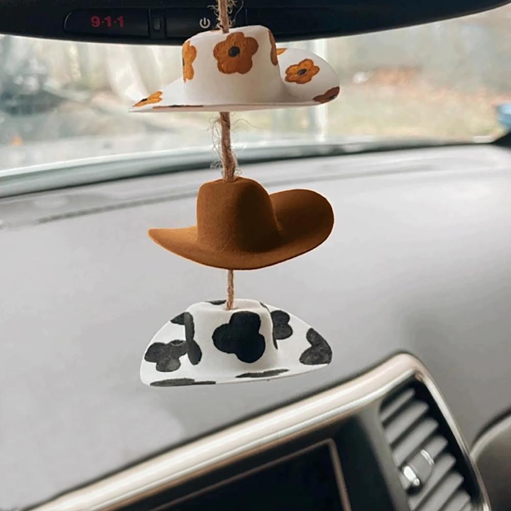 1 Set Cowboy Hat Car Charm For Car Rear View Mirror, Home, Office Decorations