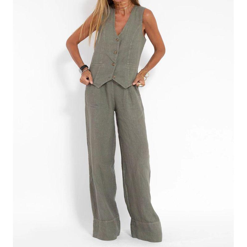 Sleeveless Casual Suit2024 Women New Arrival Fashion Vest Pants Patchwork Sleeveless Casual Suit