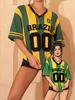 Fashion Y2K Brazil Style Jersey Green & Yellow Striped Print Loose V-Neck T-Shirt Streetwear Style Women Sporty Stylish T Shirt