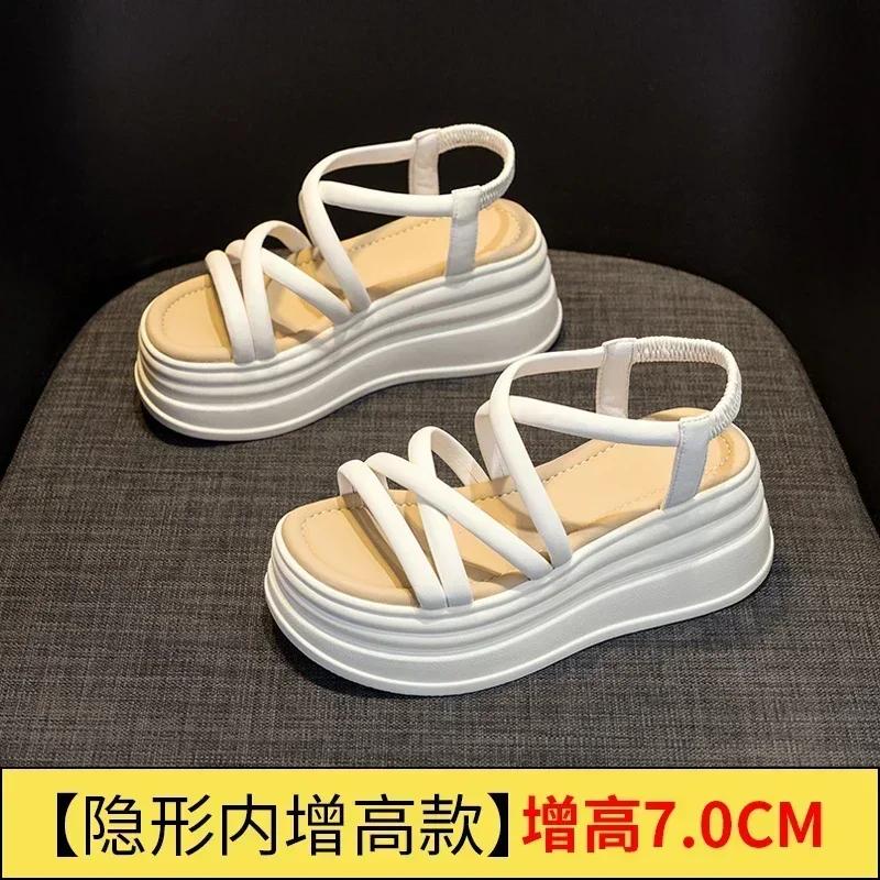 

Модные босоножки на танкетке с перекрестным ремешком, женские летние женские шлепанцы на массивной платформе с босоножками на толстой подошве, шлепанцы 34 бежевый