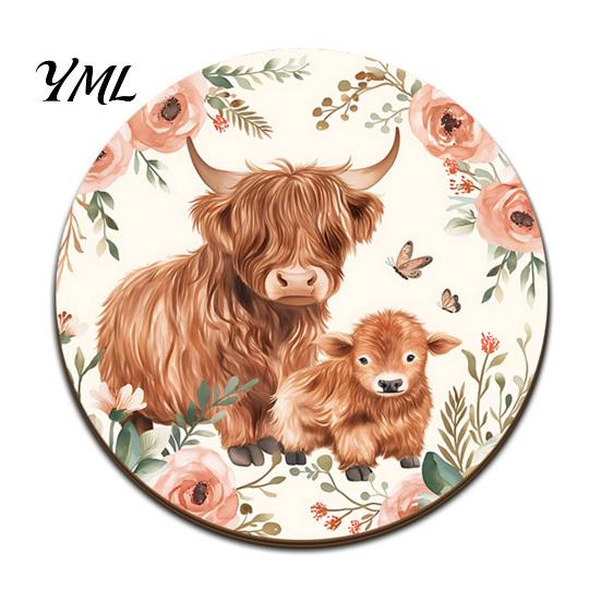 Scratch Resistant Desktop Pads Highland Cow Cork Coasters, Cute Floral Farmhouse Drink Mats with Decorative Home Kitchen Accessories Non-Slip