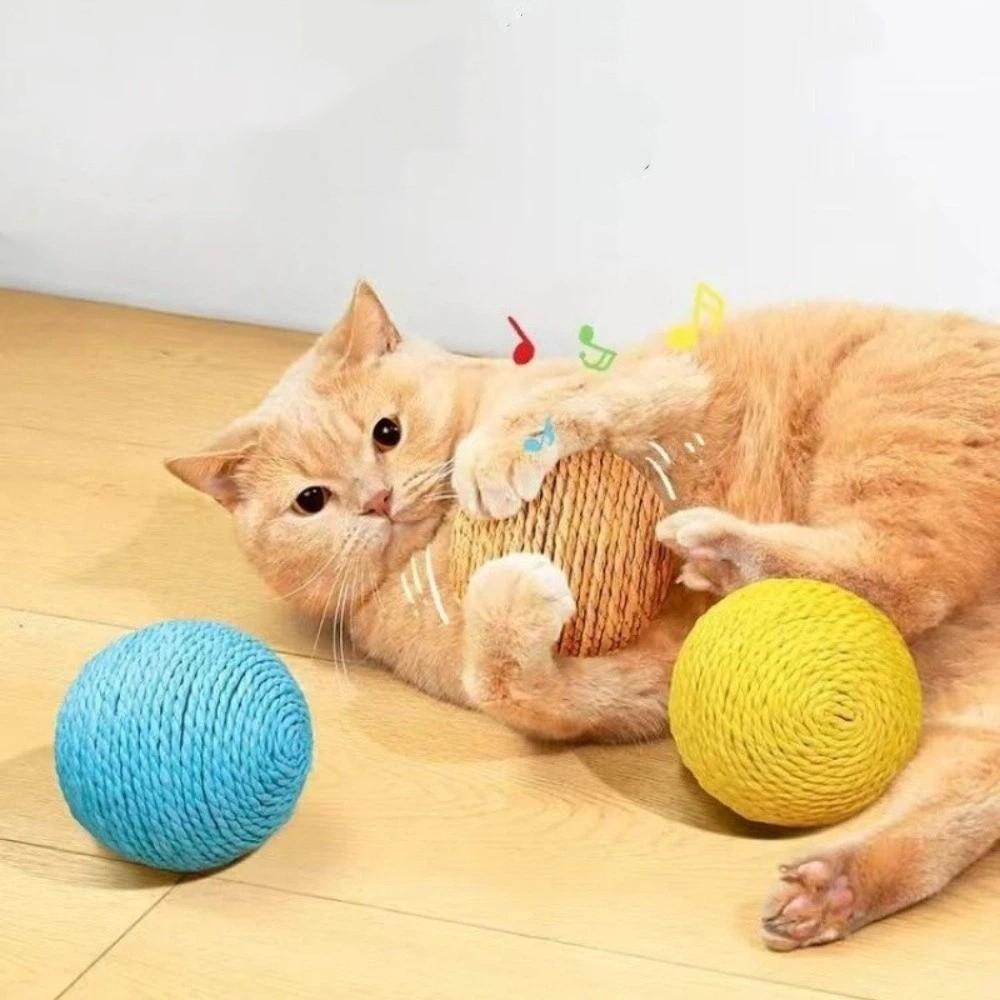 Nuova Palla Interattiva in Sisal Graffiatoio Che Fa Rumore con Pulizia dei Denti Palla per Gatti Sonagliera Anti-Morso Articoli per Animali Graffiatoio per Gatti