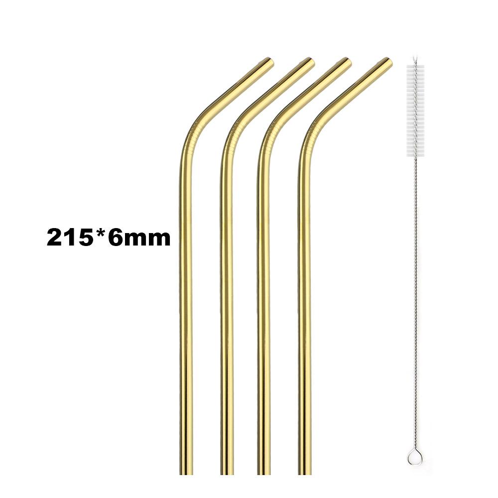 Reusable Metal Drinking Straws 304 Stainless Steel Sturdy Bent Straight Drinking Straw with Cleaning Brush Bar Party Accessory