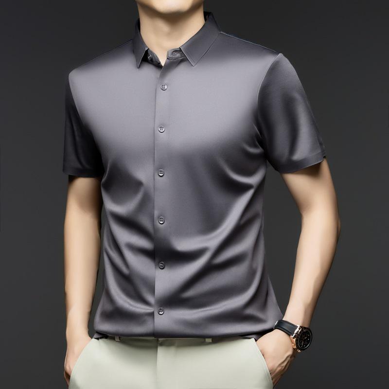 2025 Herren Sommer Eis Seide Kurzarmhemd - Atmungsaktiv, Knitterarm, Nahtlos, Einfarbig, Vielseitig Business Casual