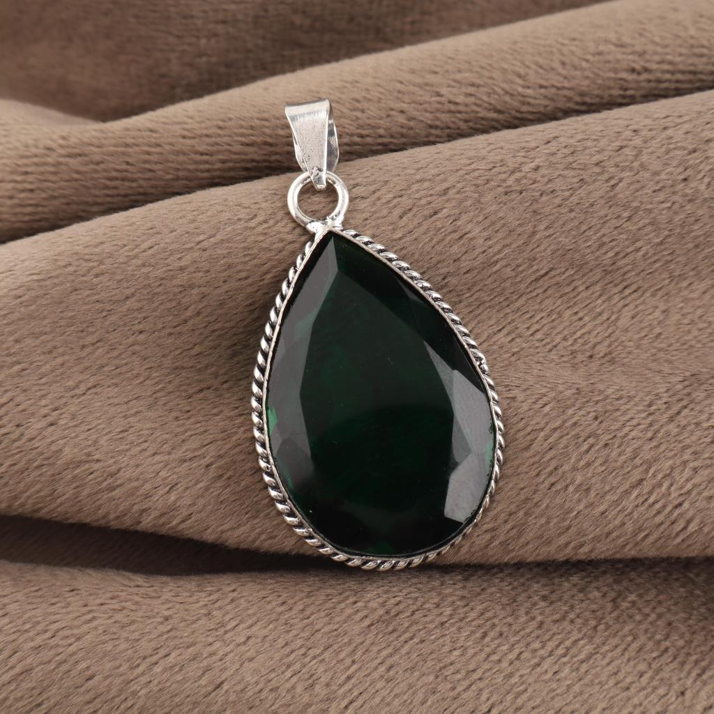 Chromdiopsid Edelstein Silberanhänger 1,80" , 925 Sterlingsilber Handgefertigter Schmuck, Grüner Stein Anhänger Zum Verschenken PP-65-3