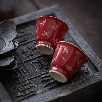 Lang Hong Bronzing Tea Cup, Ceramic Tea Cup Small, Autumn Water Orchid Elegant Single Cup Tea Cup