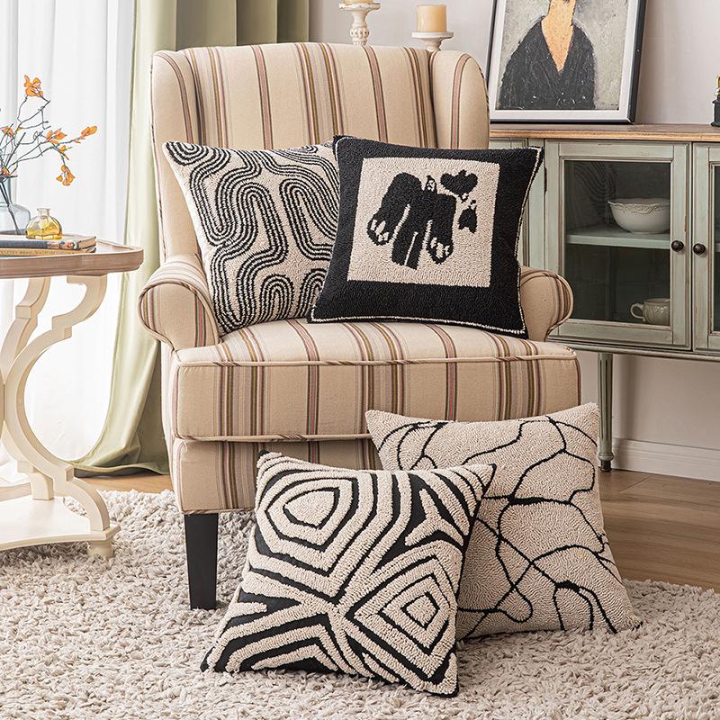 Jessica Chen Unisex Black/White Stitching Cushion Cover Abstract Geometric Line Art Pillow Cover Neutral Decoration Texture Home Sofa Bed 45X45cm