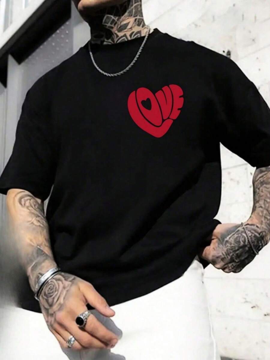 

Heart - Shaped Love Print 1Pcs Round Neck Short Sleeve T-Shirt For Unisex S