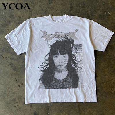 Damen T-Shirt Bjork Tees Y2k Tops Sommer Baumwolle Harajuku Grafik Kurzarm Koreanische Mode Ästhetik Y2k Streetwear Kleidung