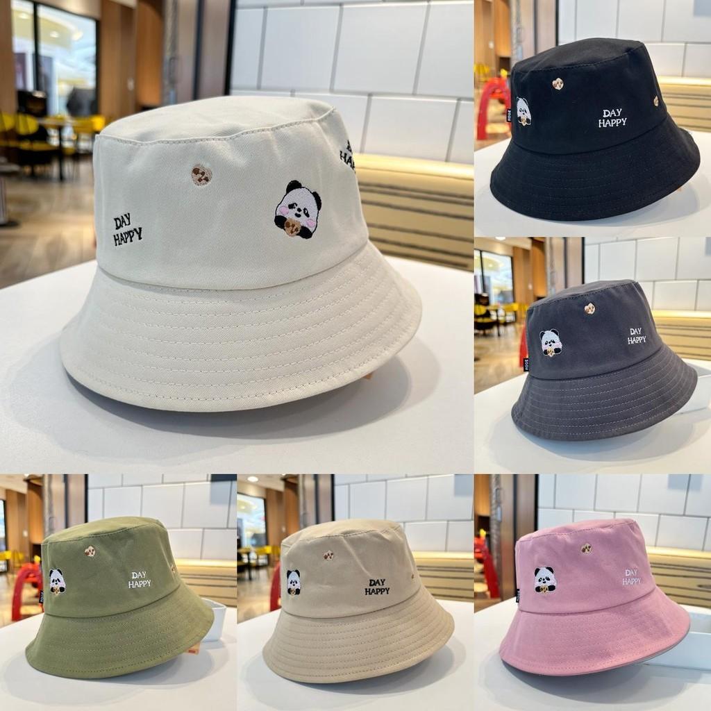 Cute Panda Embroidered Foldable Fisherman Hat For Women Uv Protection Sun Hat For Outdoor Activities