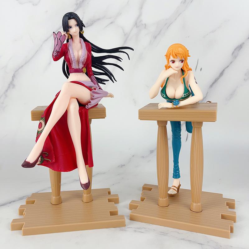 17CM Anime One Piece Nami Figure Lying Pose Booth Model Bar Counter Toy Gift Collection Jeans Dress Up Action Figure PVC