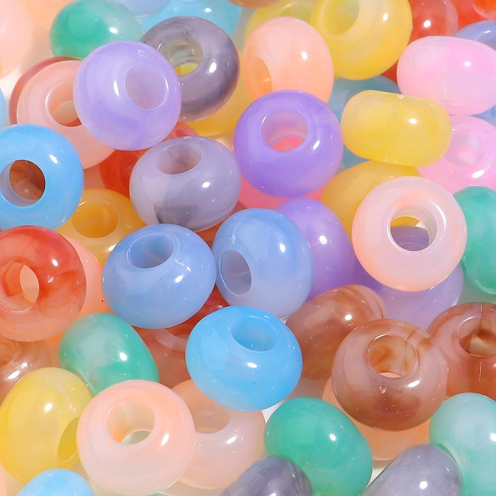 50pcs 14x8mm Big Hole Acrylic Beads Colorful Round Loose Beads For DIY Jewelry Making Handmade Necklace Bracelets Accessories