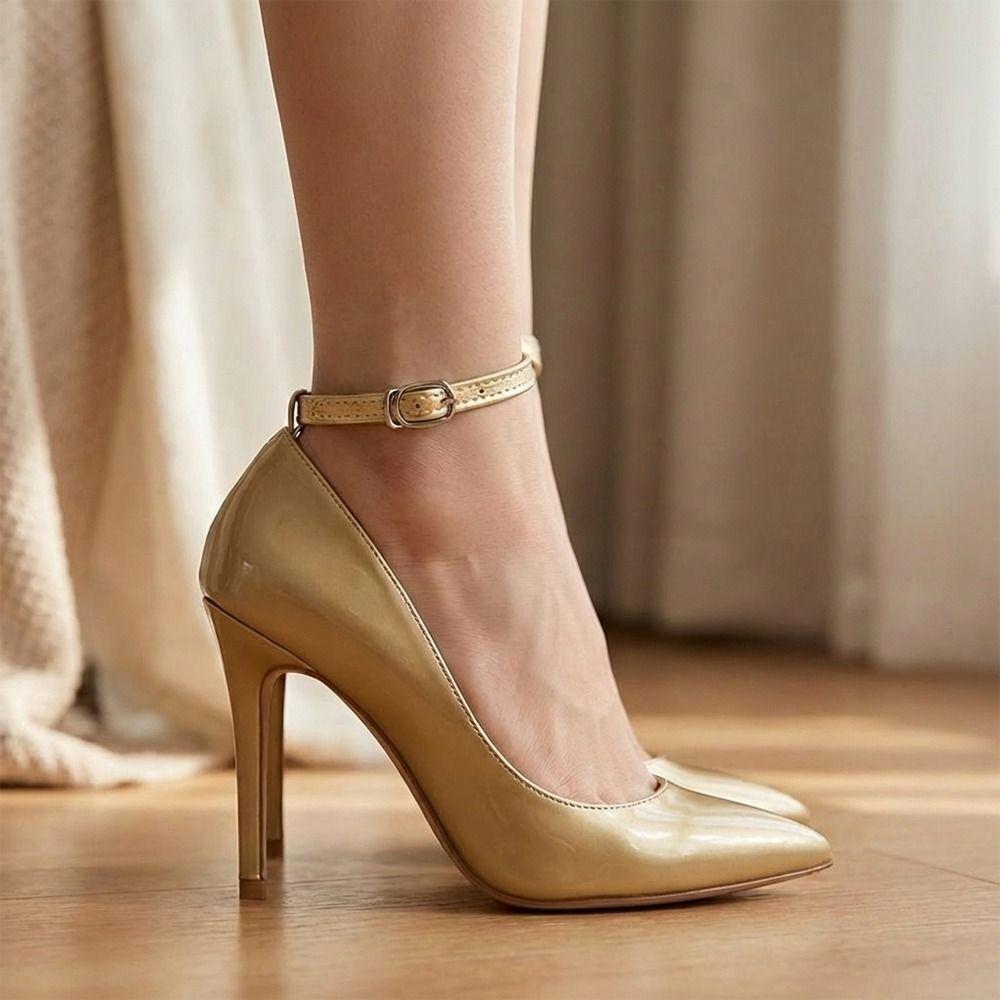 1 paio Cinghie Staccabili per Scarpe in Pelle PU Fibbia Metallica Cinghie Regolabili Lacci per Scarpe Tallone Anti-caduta Tacchi Alti Laccio per Scarpe