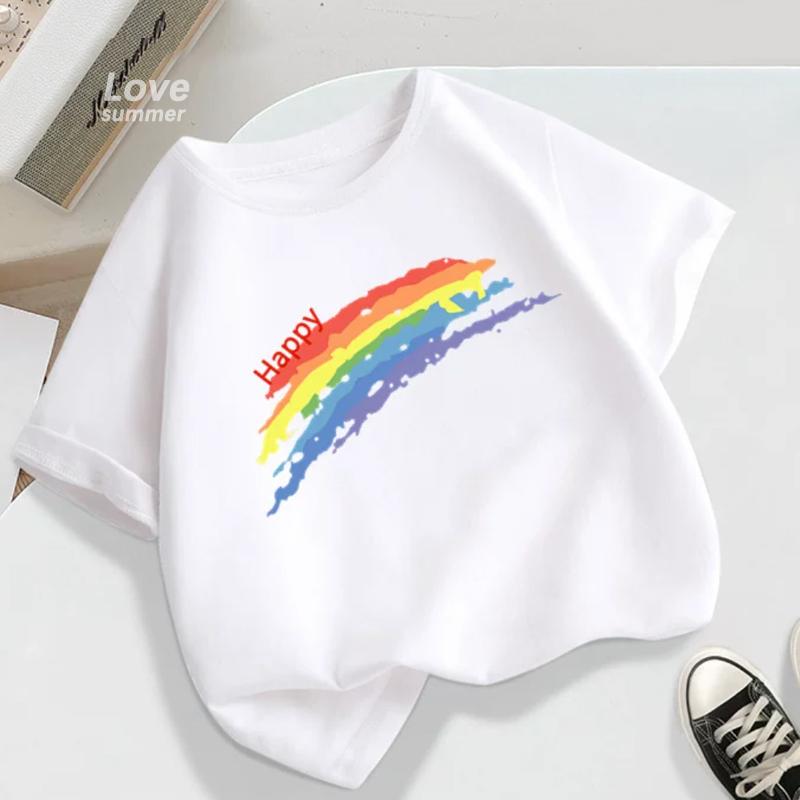 Jungen Mädchen T-Shirt Sommer Baumwolle Kurzarm T-Shirt Trendiges Regenbogen Design Kinder T-Shirt Mode Kinder Kleinkind Oberteile Zurück zur Schule