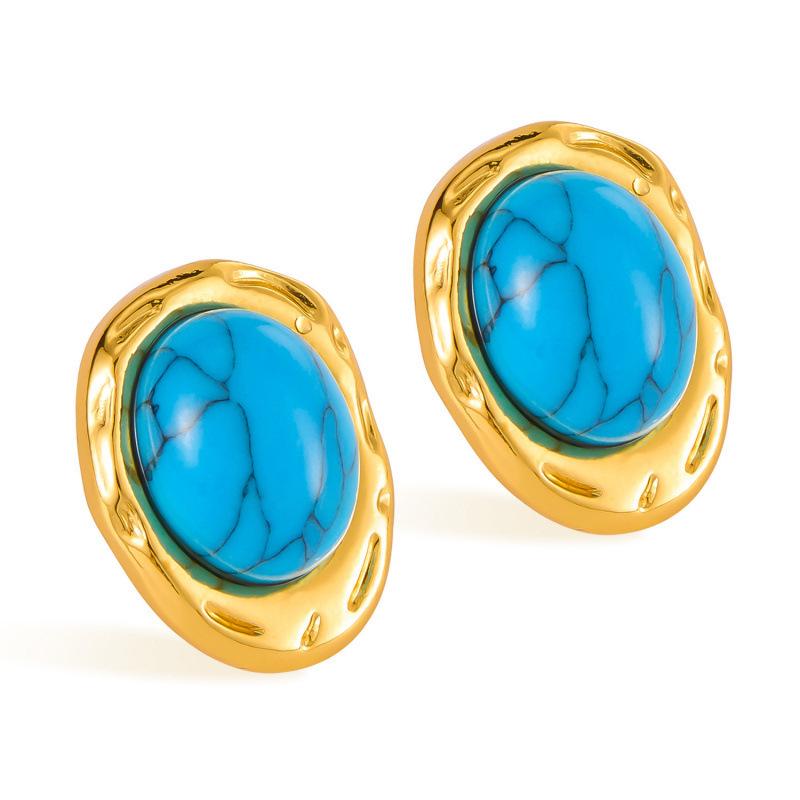 Retro Turquoise Stainless Steel Stud Earrings - Elegant & Unique Design for Women