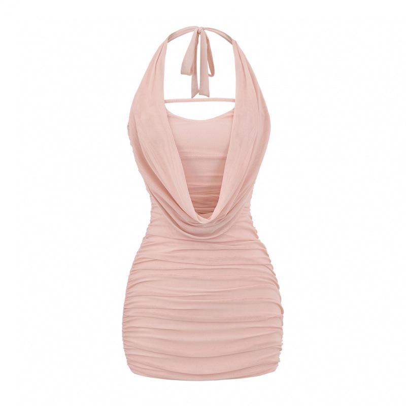 AP25210-25 Summer European & American Low-Cut Mesh Halter Bodycon Dress