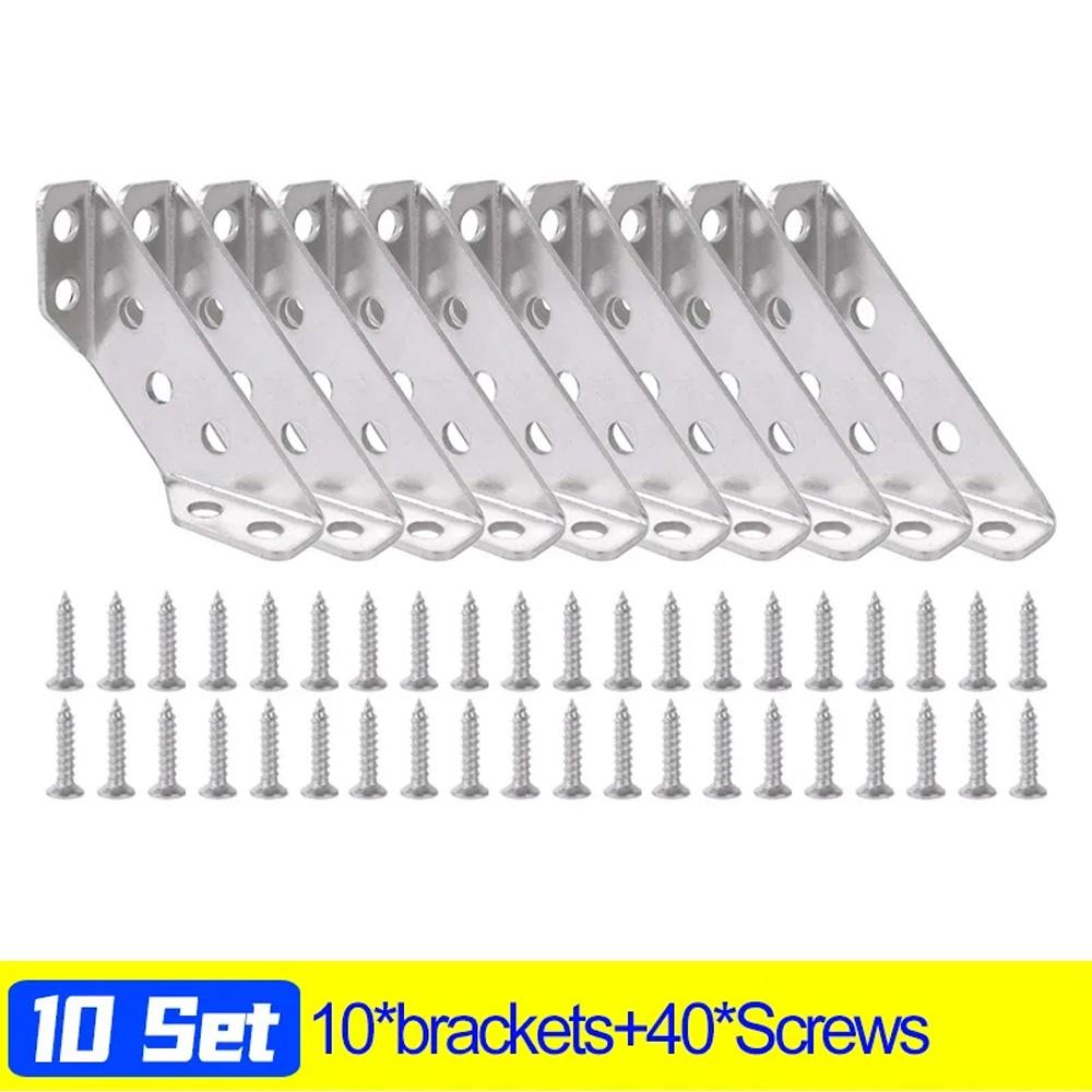 

Universal Furniture Corner Connector Stainless Steel Corner Brackets for Cabinet Angle Shelf Support Fixed Brace Kits with Screw
