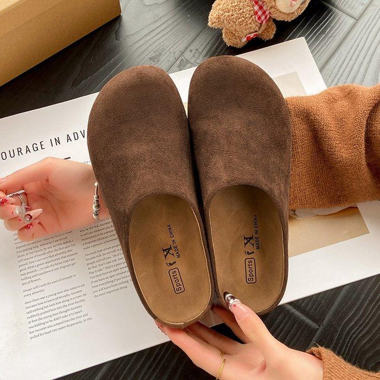 

Ленивая обувь Французский ретро верхняя одежда Обувь Boken тапочки одна педаль универсальный повседневный полушлепки ранняя весна новая сумка голова шлепки 40 темно-коричневого