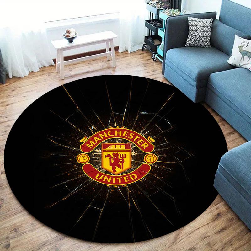 Manchester United F Round Area Rug,Carpet Rug for Living Room Bedroom Sofa Playroom Decor,Non-slip Floor Mat