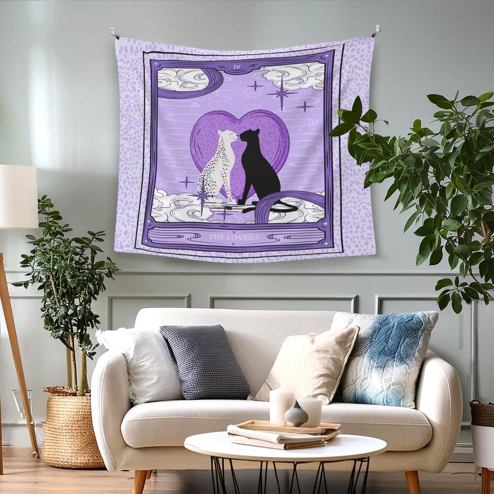 Leopard Print Purple Valentines Day Tapestry Tarot Lovers Theme Wall Hanging Bedroom Dormitory Decorative Tapestry 100X70CM