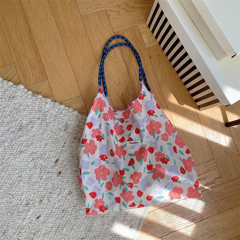 Canvas Shoulder Women's Tote Bag Fashion Flower Casual Large Capacity Handbags for Women Travel Solid Shopper Bag