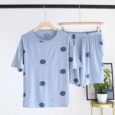 Ny sommar pyjamas för kvinnor kortärmade shorts tvådelat set 100 % bomull stickad tunn sektion prickiga hemkläder för damer