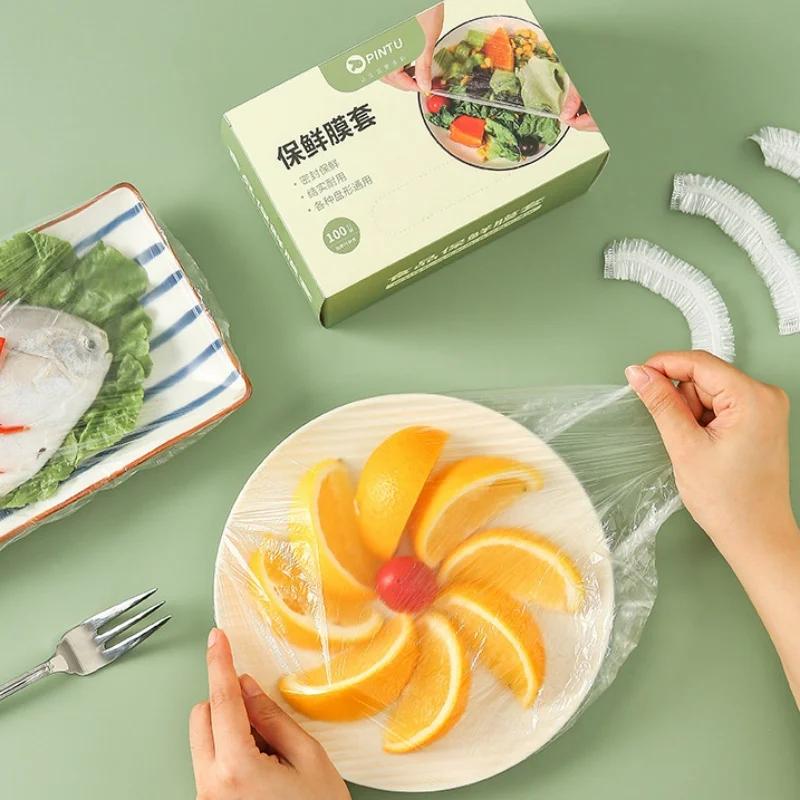 Disposable Food Cover Plastic Wrap Durable Elastic Fruit Food Lids for Bowls Elastic Plate Covers For Kitchen Food Saver Bag