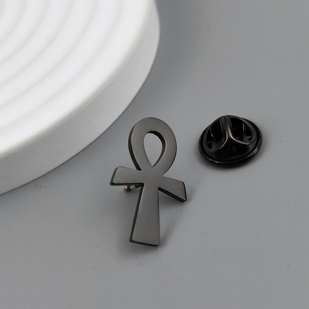 Ancient mythological symbols stainless steel brooch, key of life/swirling goddess/troll cross emblem, classic guardian jewelry.
