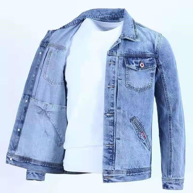 

Мужская модная американская ретро-джинсовая куртка - осенний повседневный уличный стиль XL светло-синий