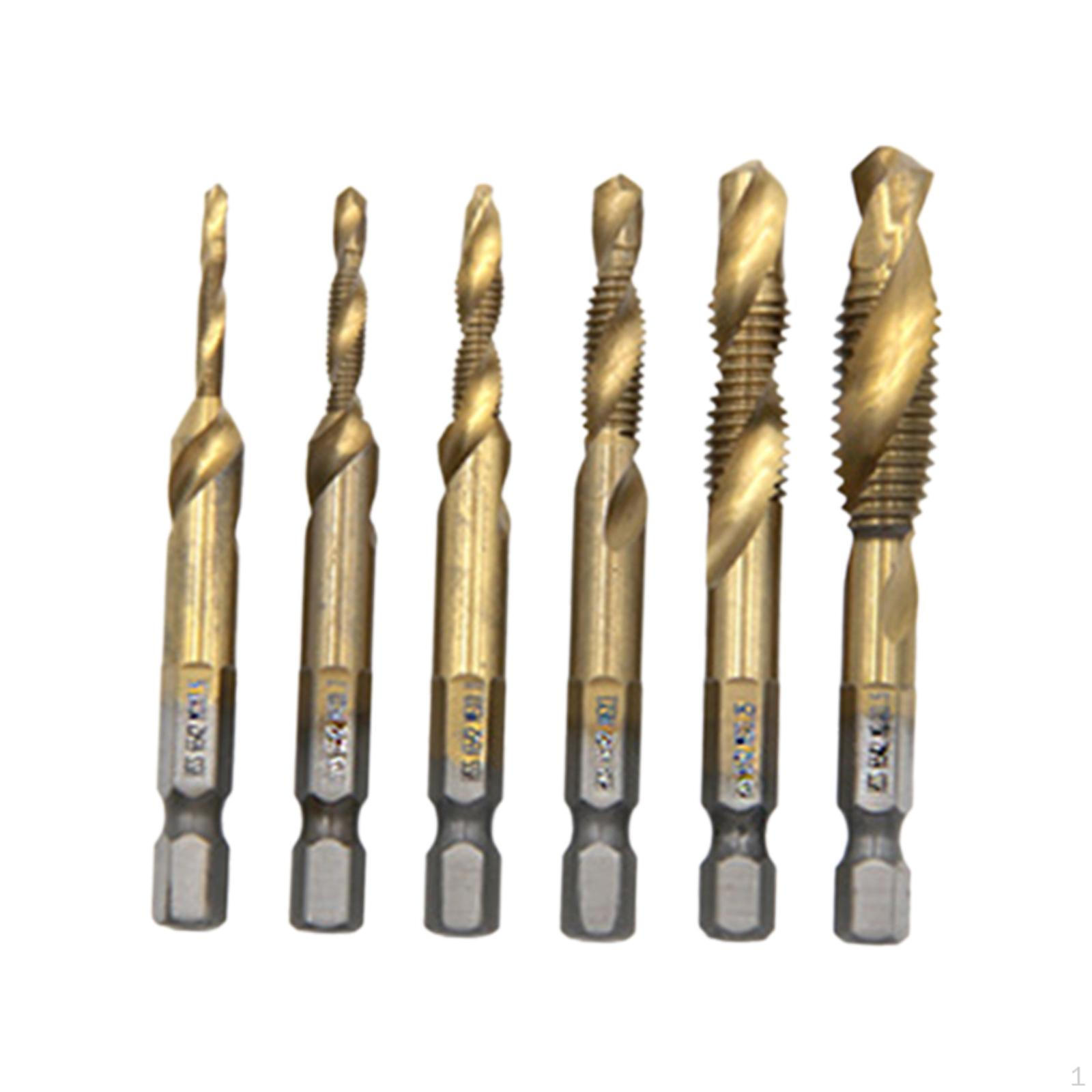 

6 шт. комбинированные сверла, метчики HSS, спиральные M3 M4 M5 M6 M8 M10, инструмент для нарезания резьбы HSS 6542 Titanium