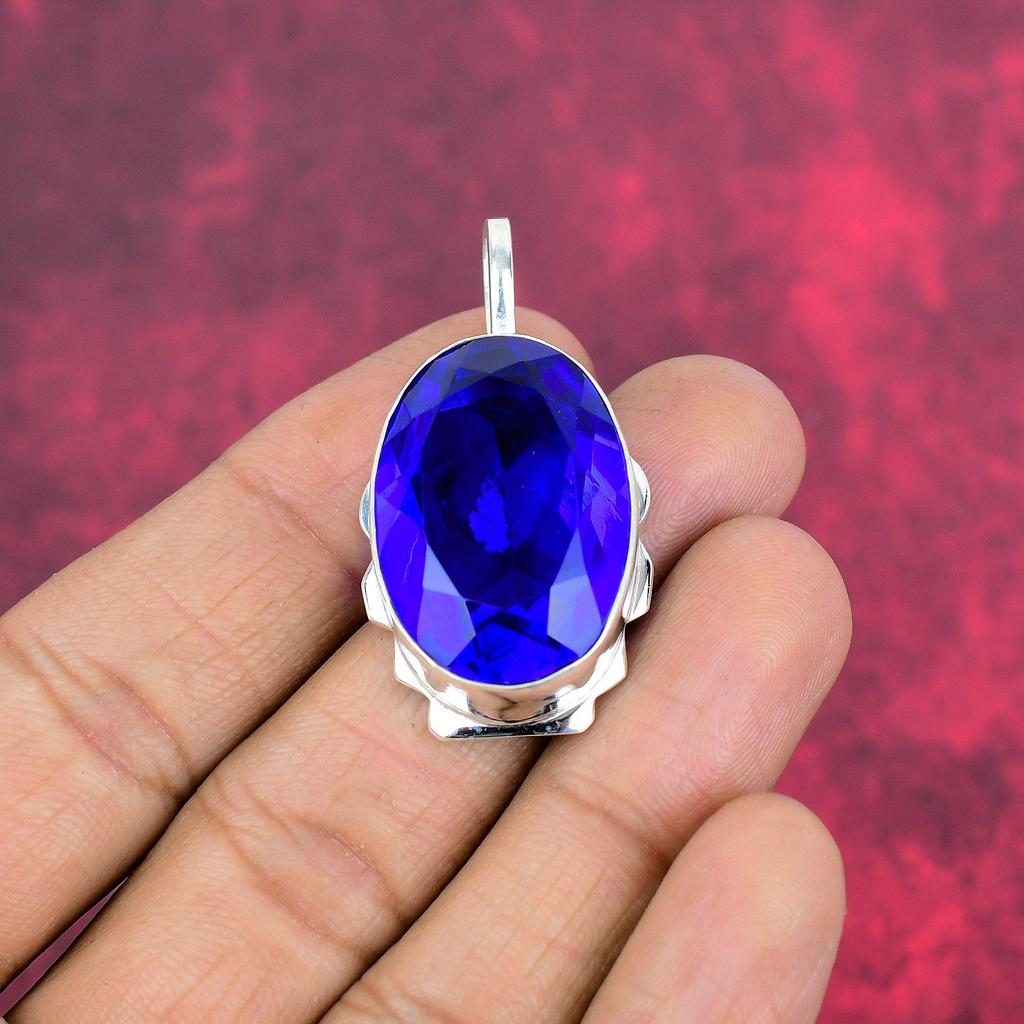 Stříbrný přívěsek se safírem 925, ručně vyráběné šperky s drahokamy a přívěskem, dárky pro manželku, zbrusu nový přívěsek