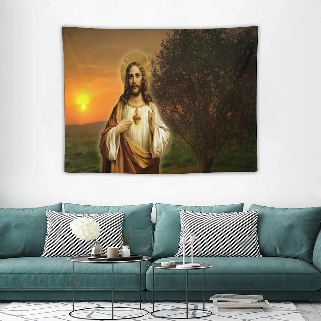 Jesus Christ Tapestry Lord and Angel Heaven Tapestry Wall Hanging Merry Christmas Tapestries for Bedroom Living Room Dorm Decor