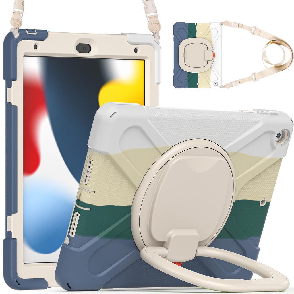 360 Rotating Kids Case Universal for IPad 10.2 2019 2020 2021 7th 8th 9th Generation Heavy Duty Stand Cover with Shoulder Strap