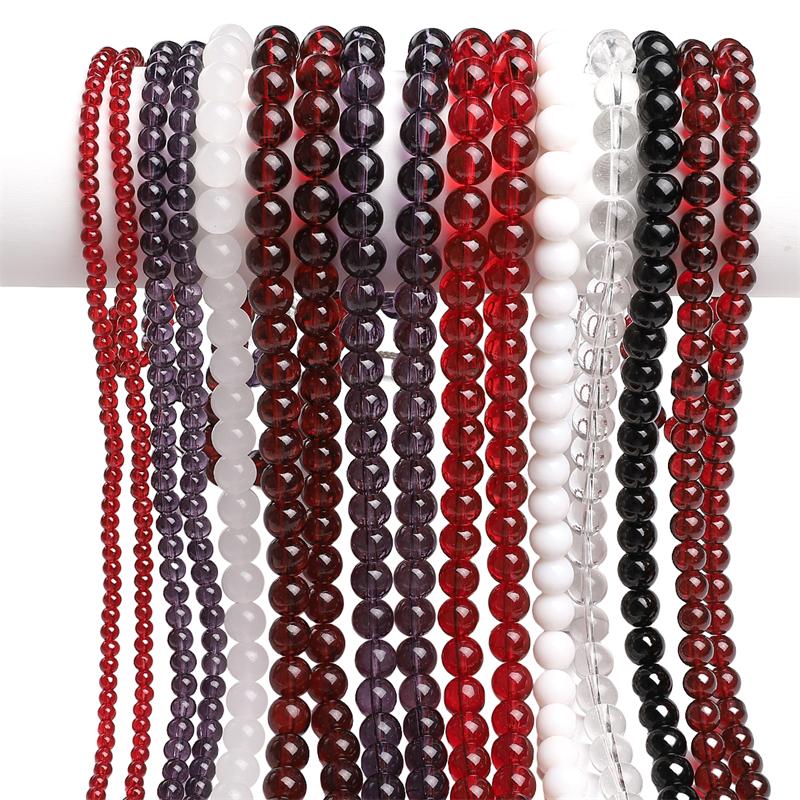 38cm/Str Glass Round Bead Chain for Necklace Bracelet DIY Jewelry Making 4-10mm