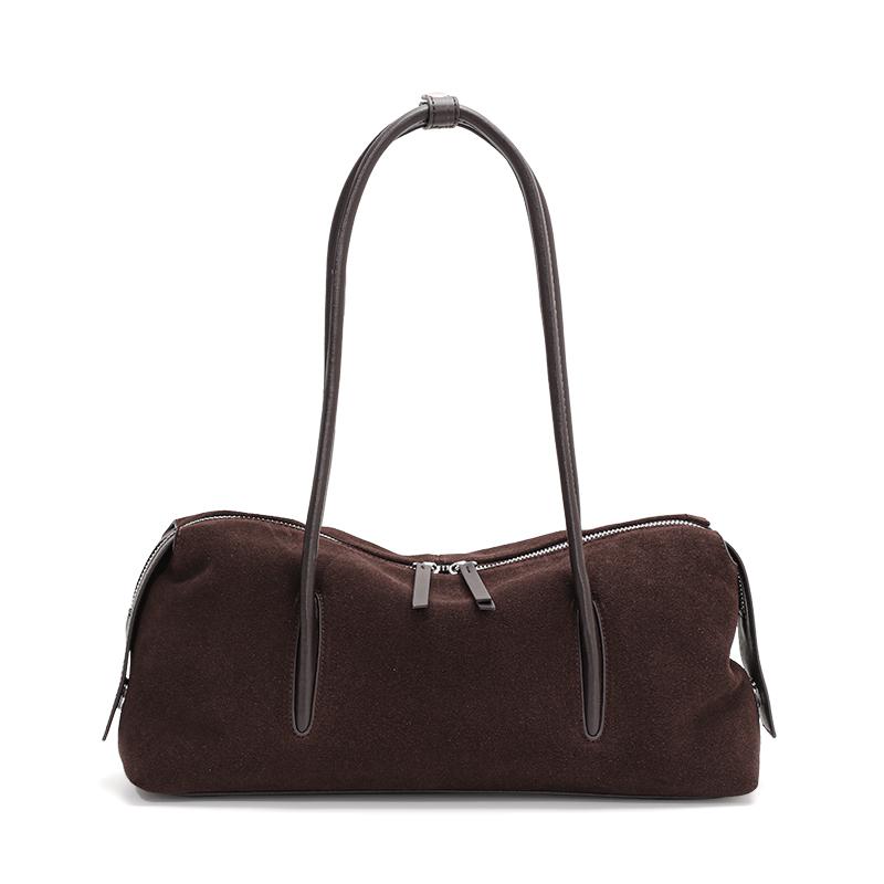 Aidanni Suede Cowhide Boston Bag for Women, 2026 New Style, Large-Capacity Handheld Baguette Bag, Single Shoulder Underarm Bag