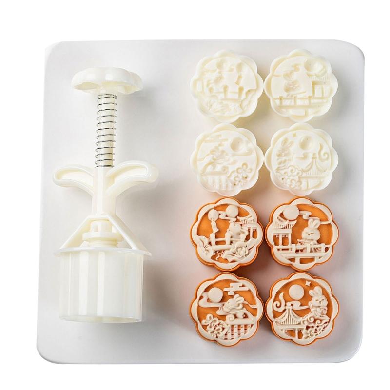 

Professional Moon Cake Making Tool With 4 Stamps Rabbit Shape Molds Hand Press Tool For Traditional Festival Dessert