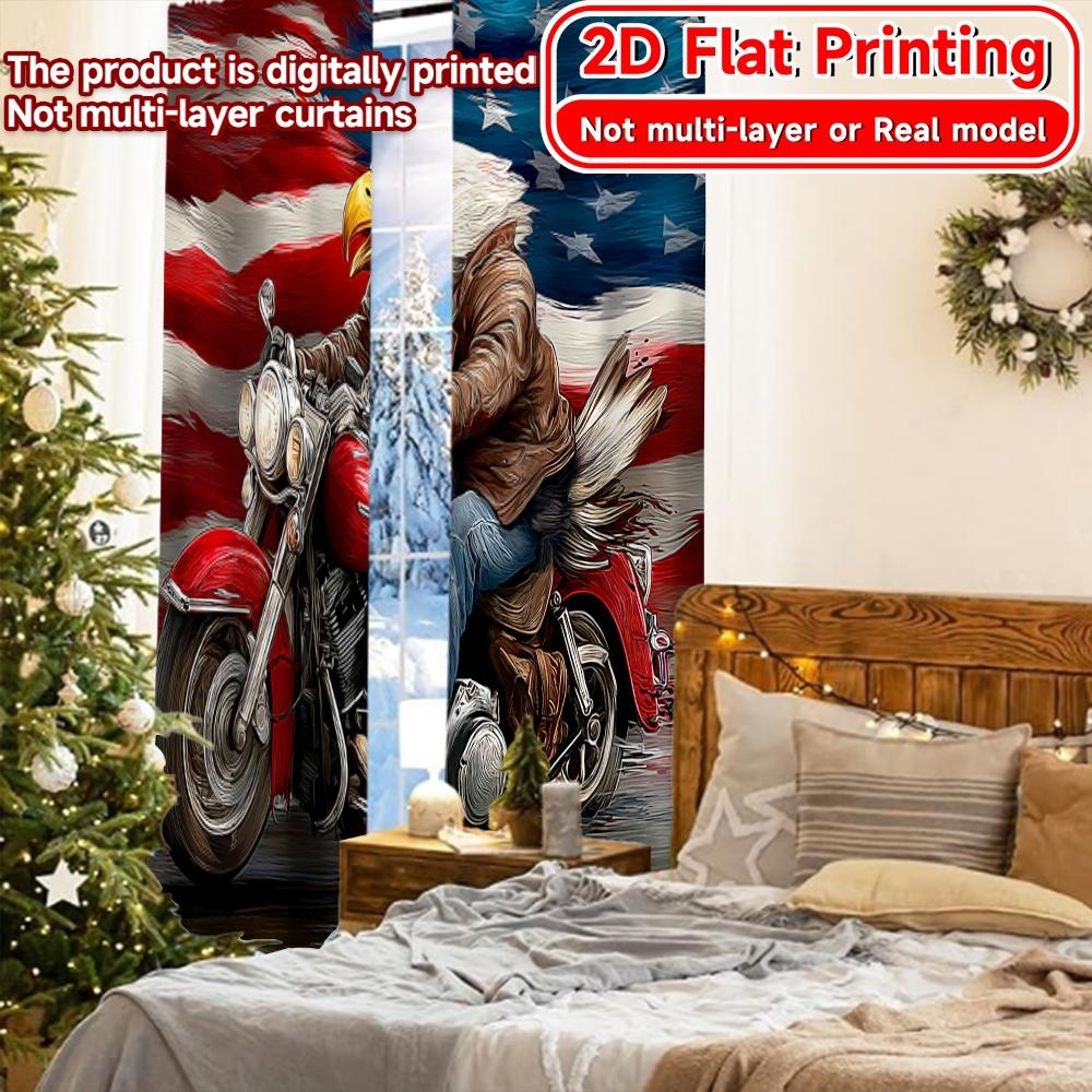 2D FLAT PRINTING 2pcs Curtains (Without Rod) American Eagle On Motorcycle Valentine Is Day Festival Popular Curtains&Drapes