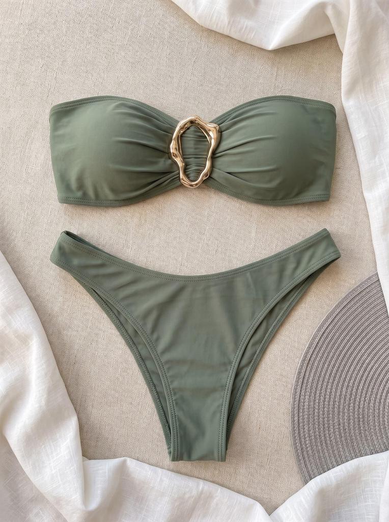 A18 Seksowny Europejski i Amerykański Jednokolorowy Zestaw Bikini Bandeau