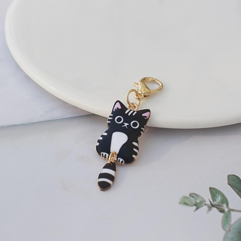 7Pcs Cartoon Cat Keychain Tail Movable Animal Keychain with Lobster Clasp