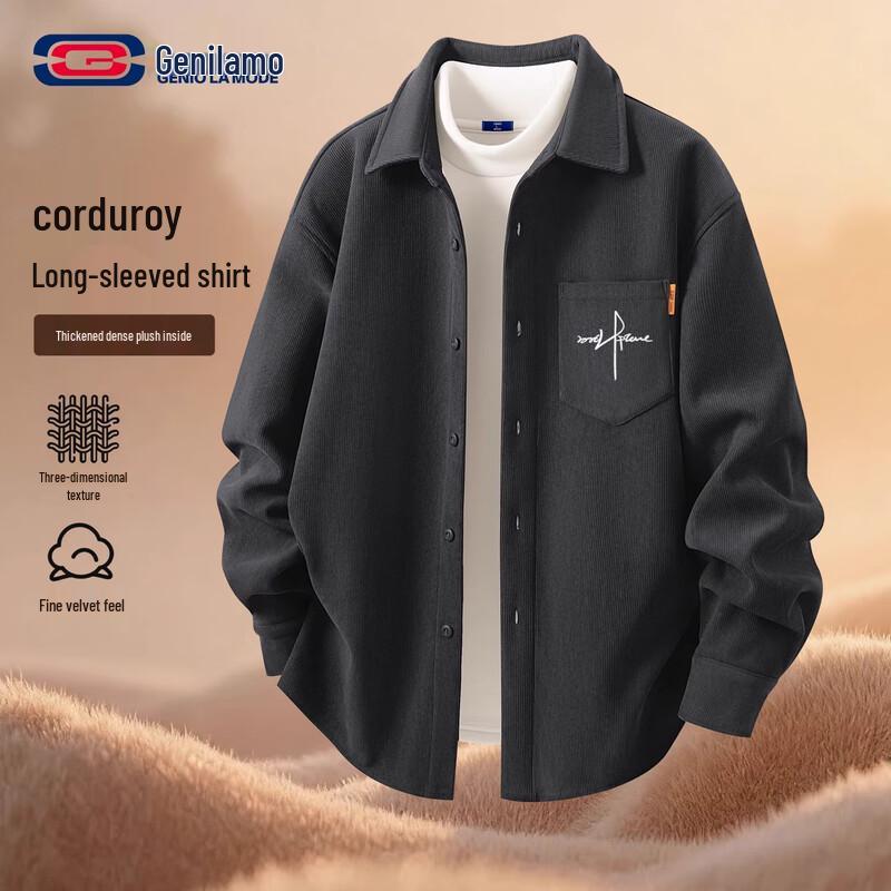 GENIOLAMODE Men s Fleece-Lined Heavyweight Corduroy Shirt Jacket 3XL