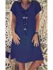 V Neck Short Sleeve Summer Dress Women Solid Color Cotton Linen 2023 European American Fashion