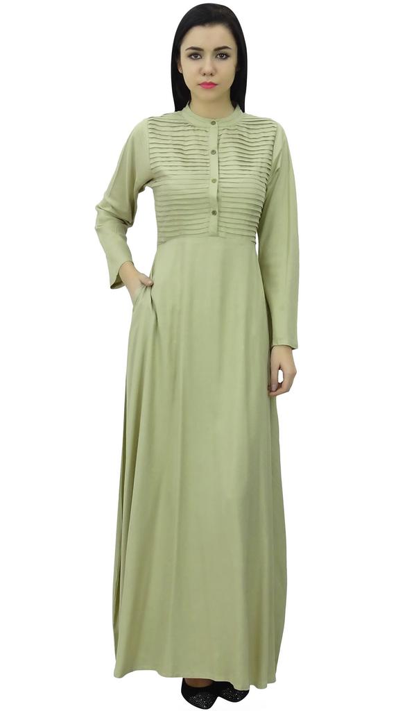 Bimba Women's Long Sleeve Maxi Mandarin Collar Plain Jilbab Dress With