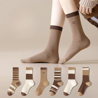 Female Spring and Autumn Pure Cotton Sweat Absorbing Deodorant Breathable Anti Pilling In The Tube Stack Socks