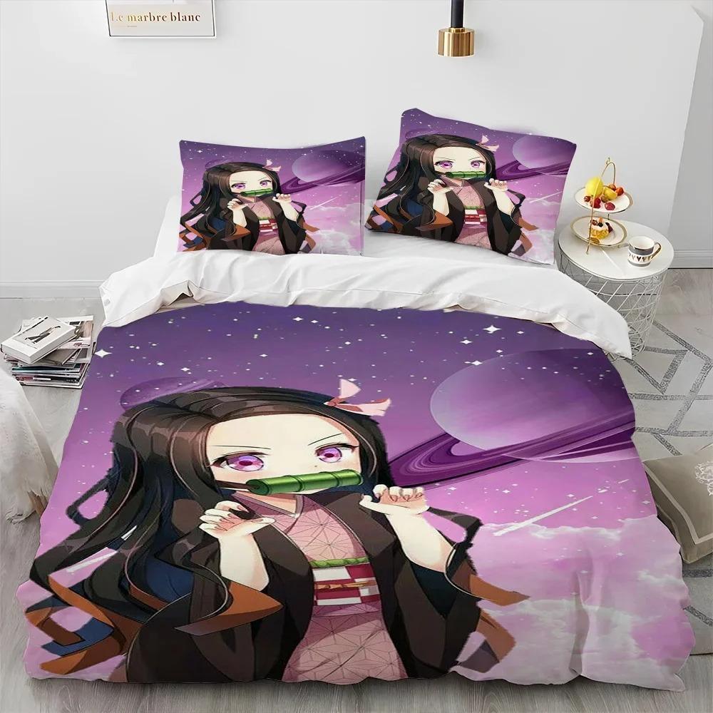 3D Hot Sale Anime Demon Slayer Duvet Cover and Pillowcase Kids' Double Bed Bedding Set Home Bedroom Decor Gift for Boys Girl