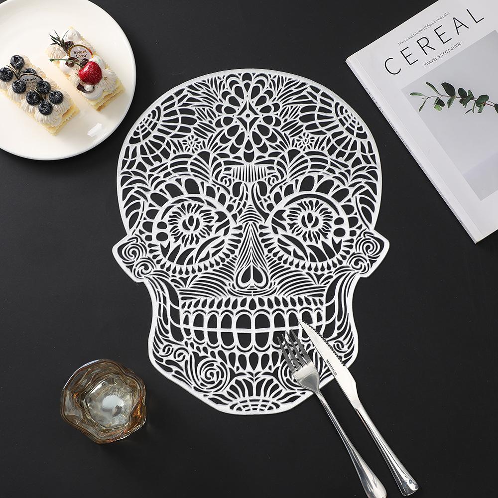 Halloween Skull PVC Placemats Hot Gold Skeleton Waterproof Anti-scald Heat Insulation Mats Table Decoration and Accessories