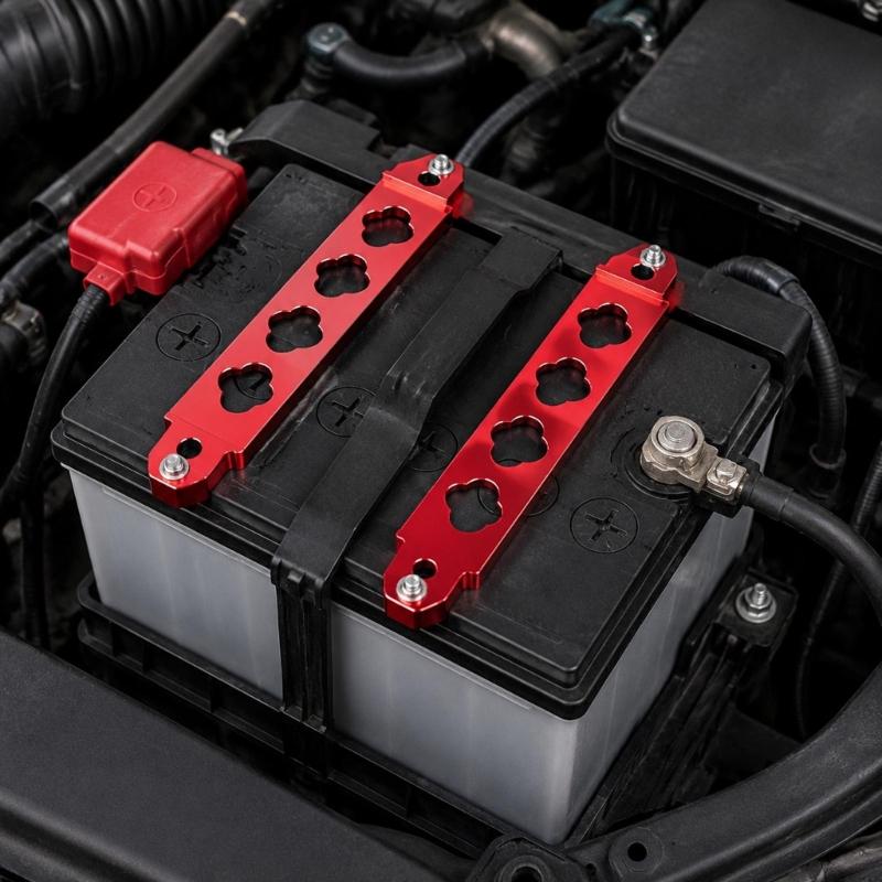 Anodized Metal Battery Hold Down Bracket Kit for Car or Motorcycle, Secure Battery Mounting Bars for Service Use