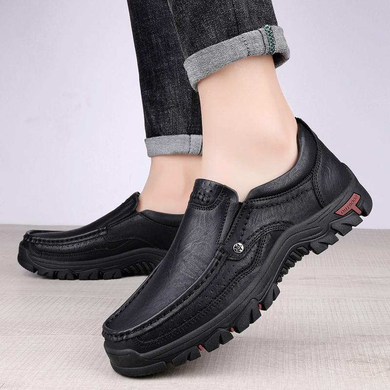 Classic Brand Men's Leather Casual Shoes Thick Soled Wear-resistant Men's Workwear Shoes Outdoor Hiking Oxford Shoes Versatile
