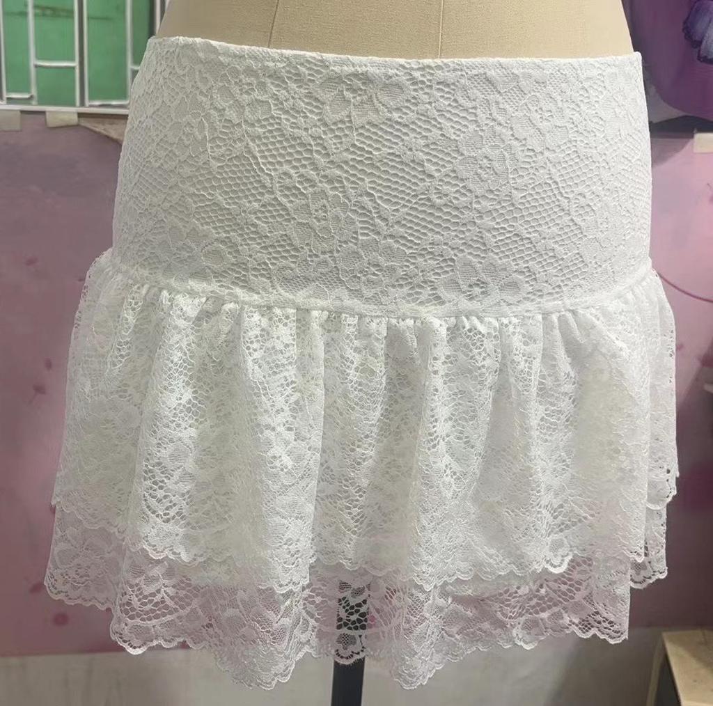 2024 European and American High Waist Lace Patchwork Ballet-Style Short Skirt